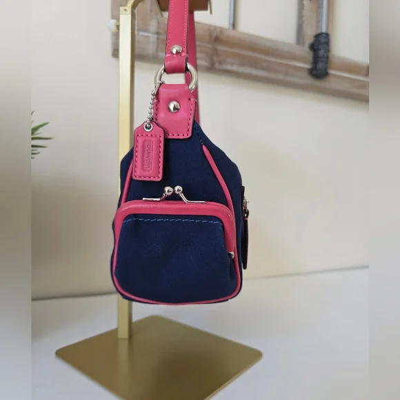 Coach Bonnie Cashin Inspired Mini Canvas Shoulder Bag Pink/Navy Y2K - Picture 6 of 14